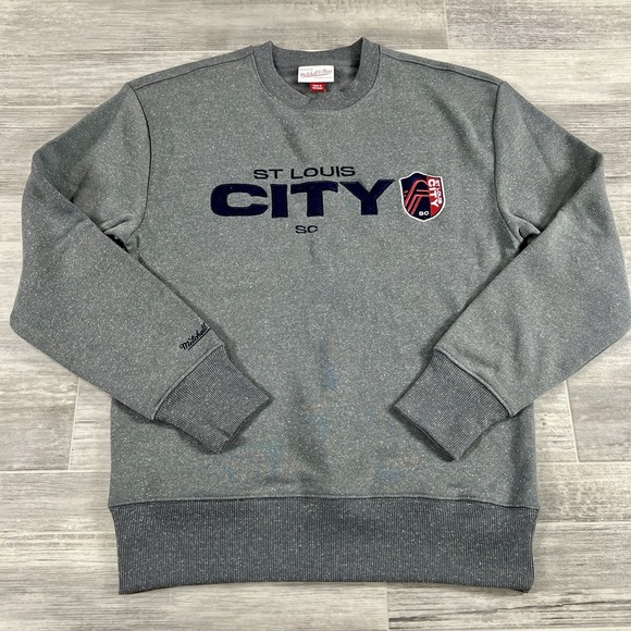 Men's Small Gray St. Louis City MLS Mitchell & Ness Team‎ Logo Fleece Sweatshirt - Picture 1 of 11